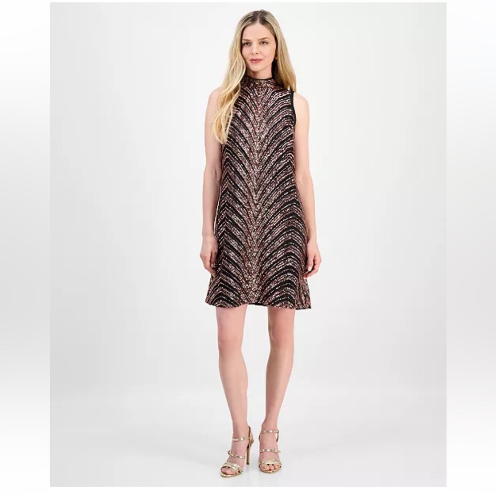 Robbie Bee Black and Gold Sequin Midi Dress